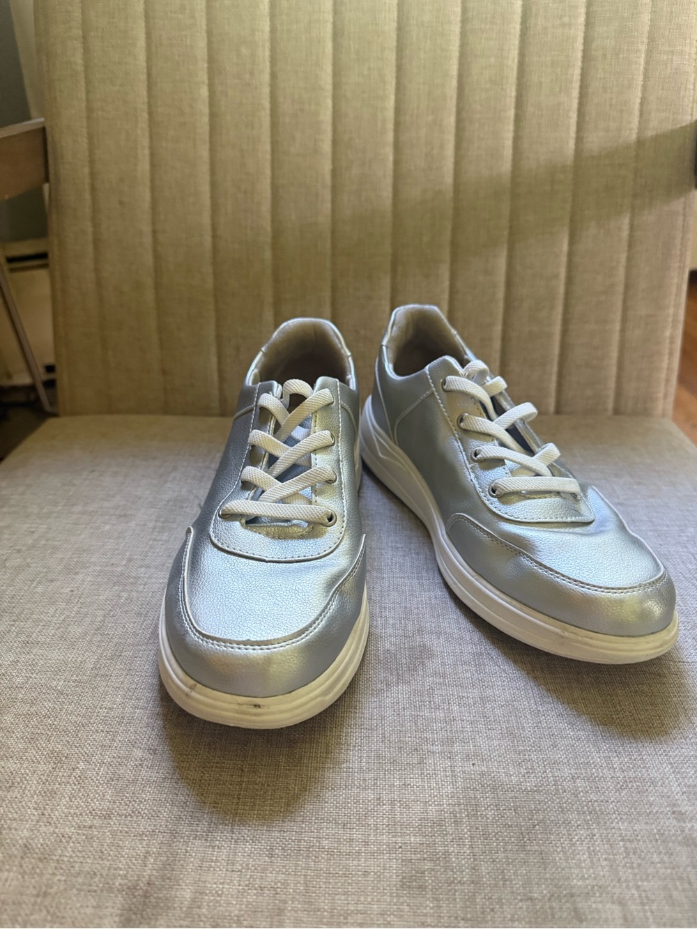 Bzees Metallic Silver Women's Lace-Up Sneakers